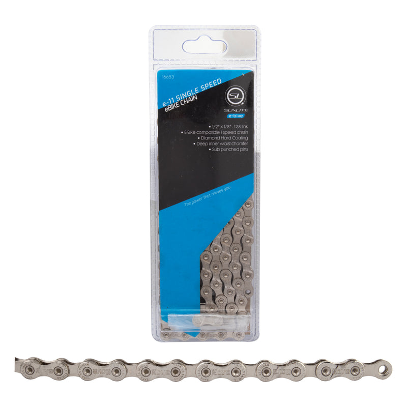 Sunlite e11 E-Bike Chain — Single Speed, 128 Links, Diamond Hard Coated, Silver