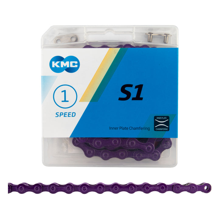 KMC S1 Single-Speed Chain – 1/2" x 1/8" – 112 Links – Multiple Colors