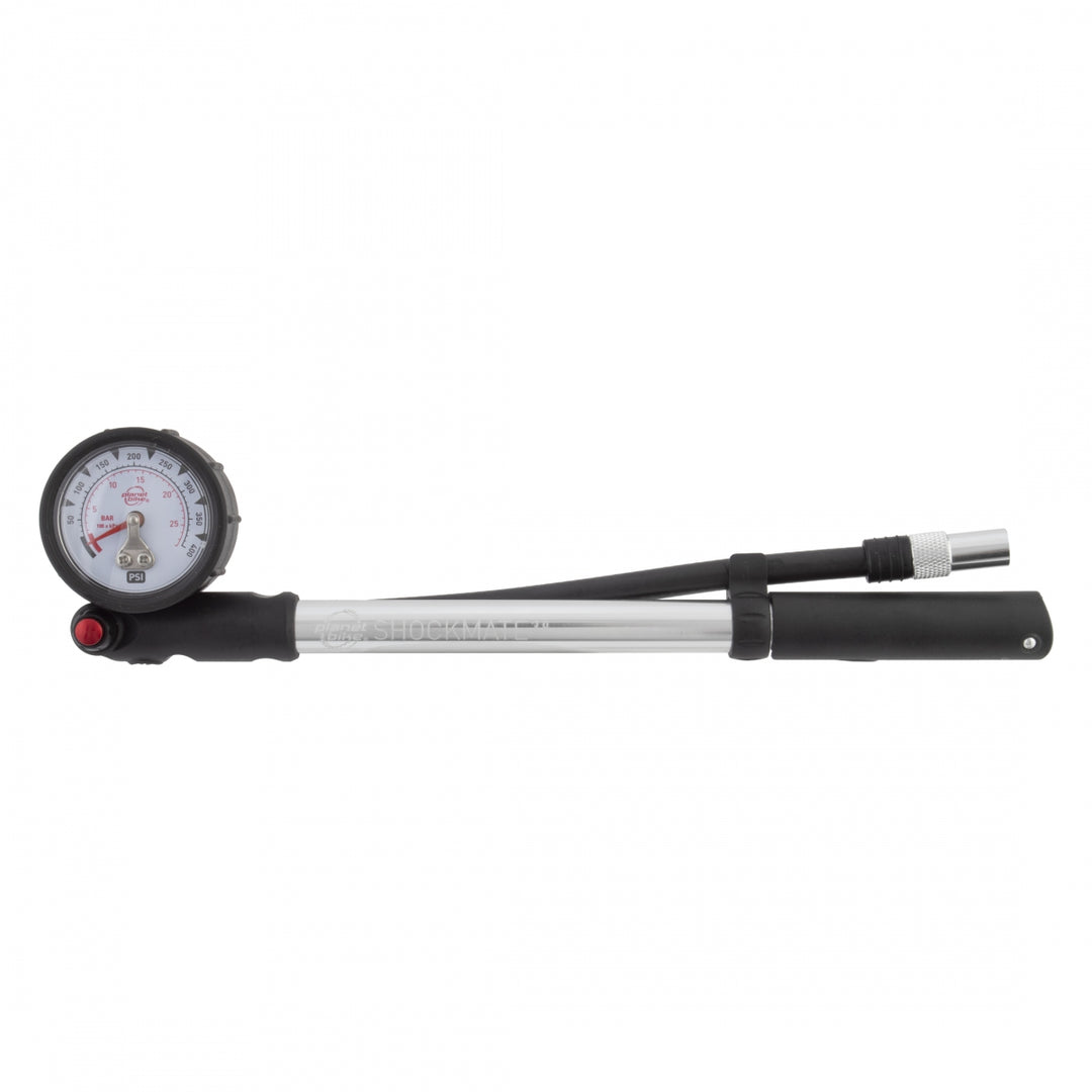 Planet Bike Shockmate 3.0 Shock Pump – 400 PSI – Analog Gauge – Silver/Black