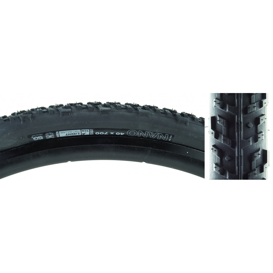 WTB Nano 700x40 TCS Light Fast Rolling SG2 tire with black tread and sidewall
