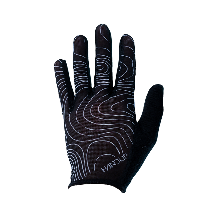Handup Vented Topo Map Black full-finger glove, back-of-hand view