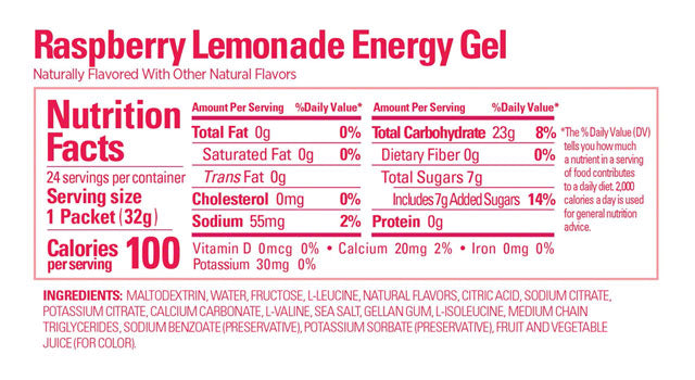 GU Original Energy Gel — Raspberry Lemonade (Single Serving, Caffeine Free)