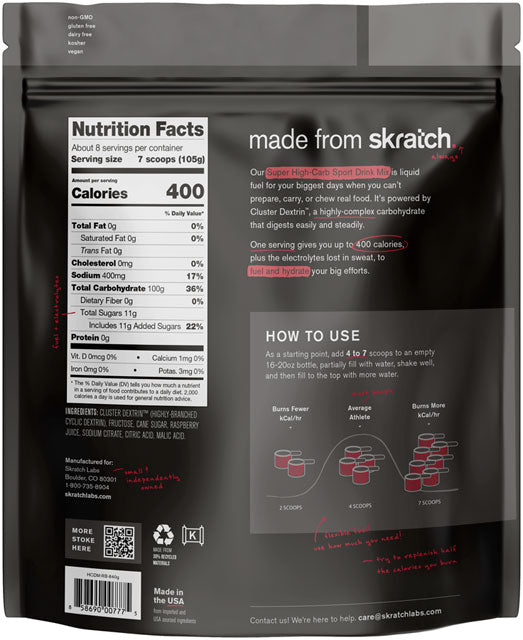 Skratch Labs Super High-Carb Sport Drink Mix - Raspberry, 8 Serving Pouch