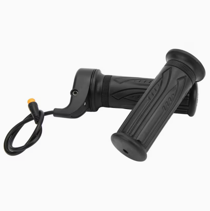 Black E-bike grips with throttle control on a white background