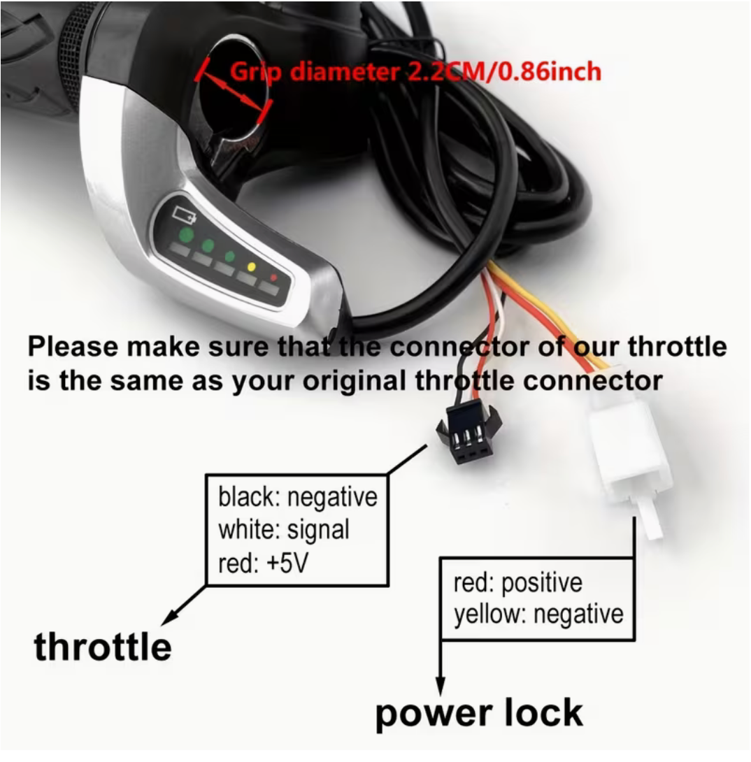 Full-Twist Throttle Grip with Key Switch & Battery Indicator — 24V/36V/48V, E-Bike & Scooter