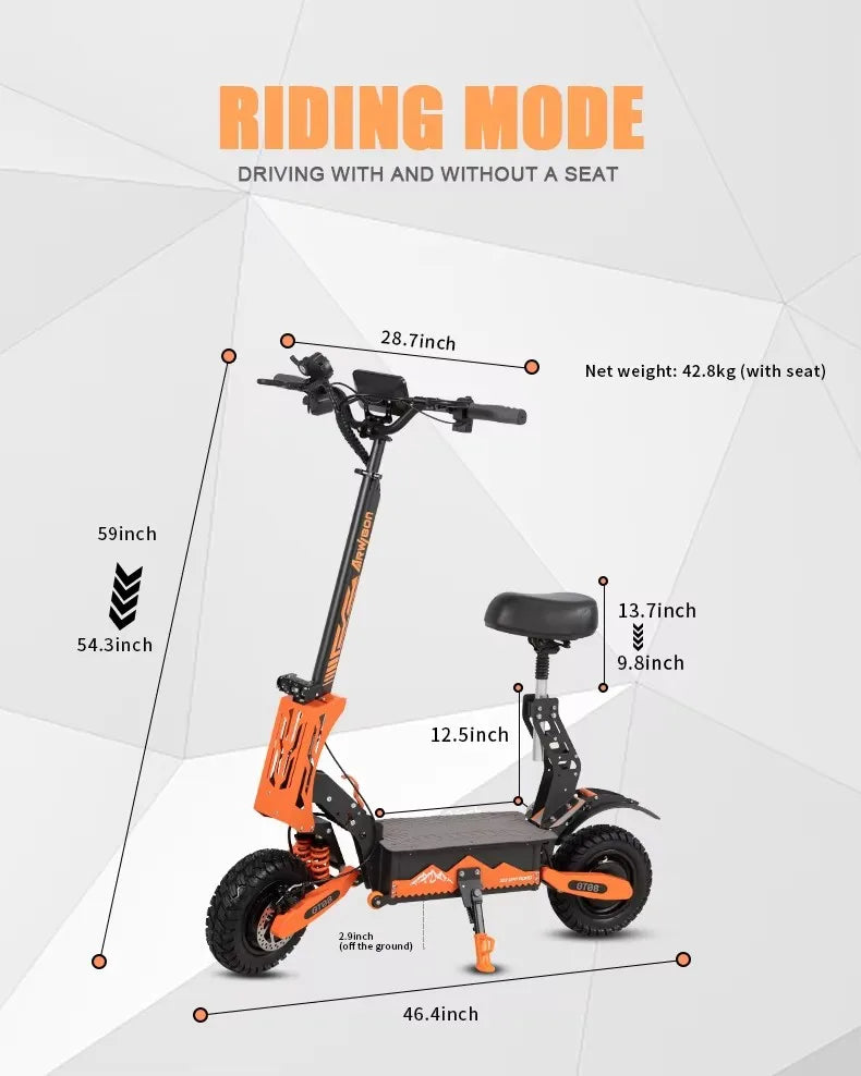 Arwibon GT08 Electric Scooter — 5600W Dual Motor / 60V 27Ah / Full Suspension