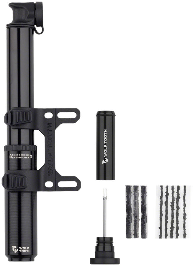 Wolf Tooth EnCase Pump with Tire Plug Tool - 85cc High Volume Mini Pump - Black