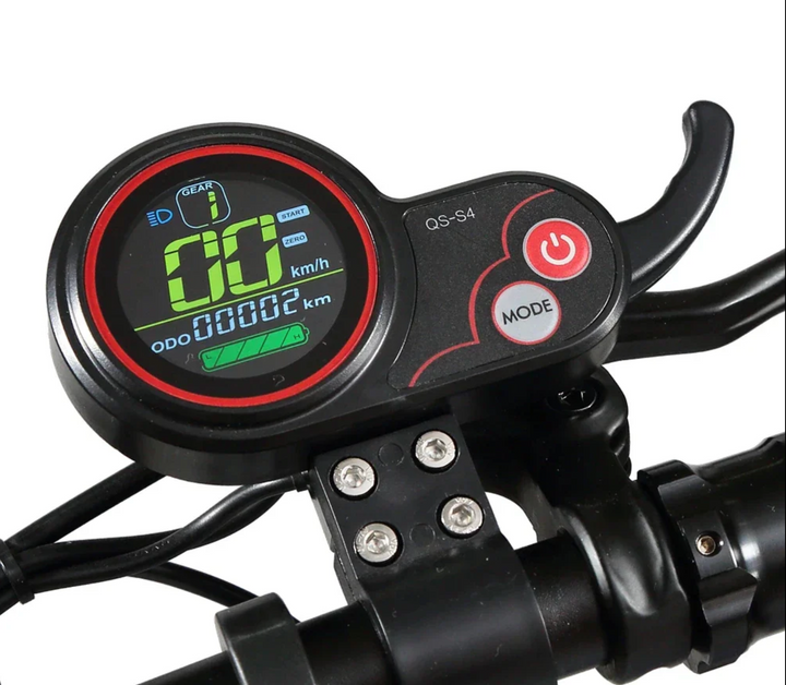 Motorcycle speedometer with digital display on a white background