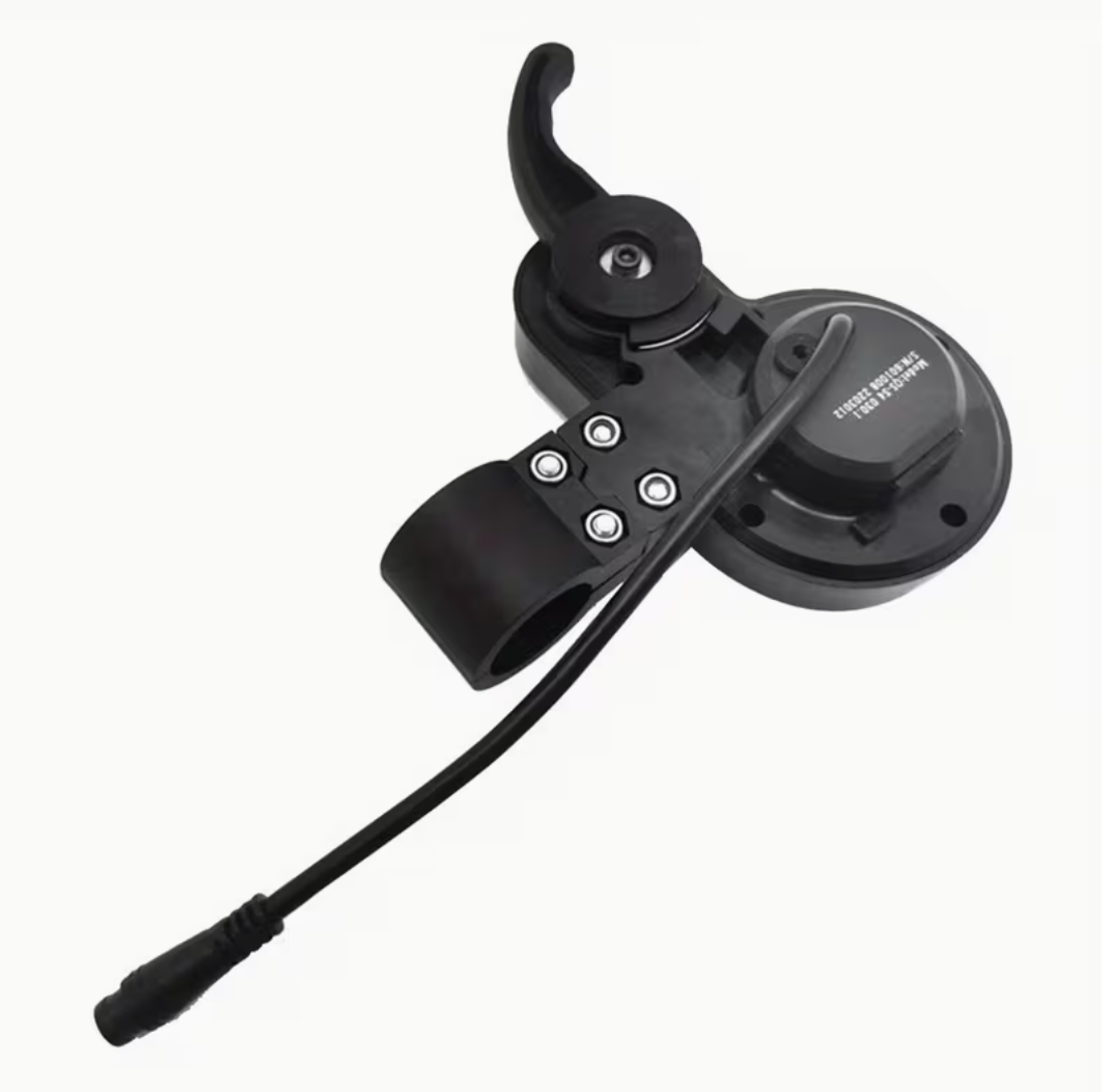 Black fishing reel with handle on a white background