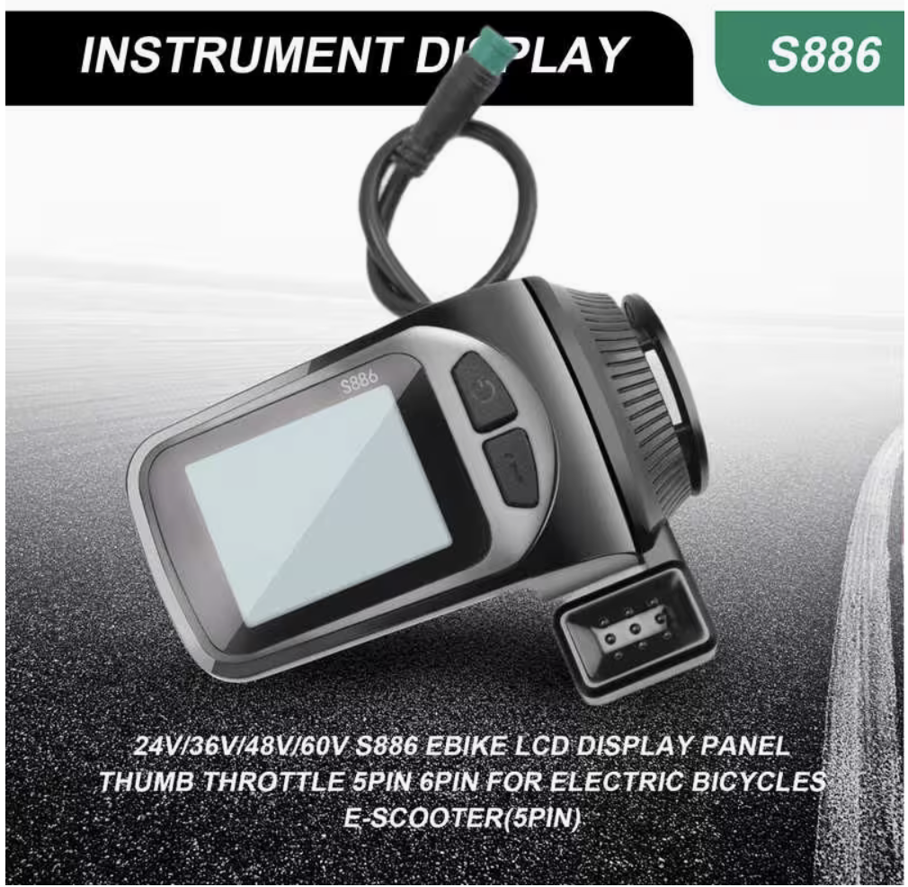 Commendi S886 E-Bike LCD Display & Thumb Throttle – 24V–60V – 22.2mm – 5-Pin