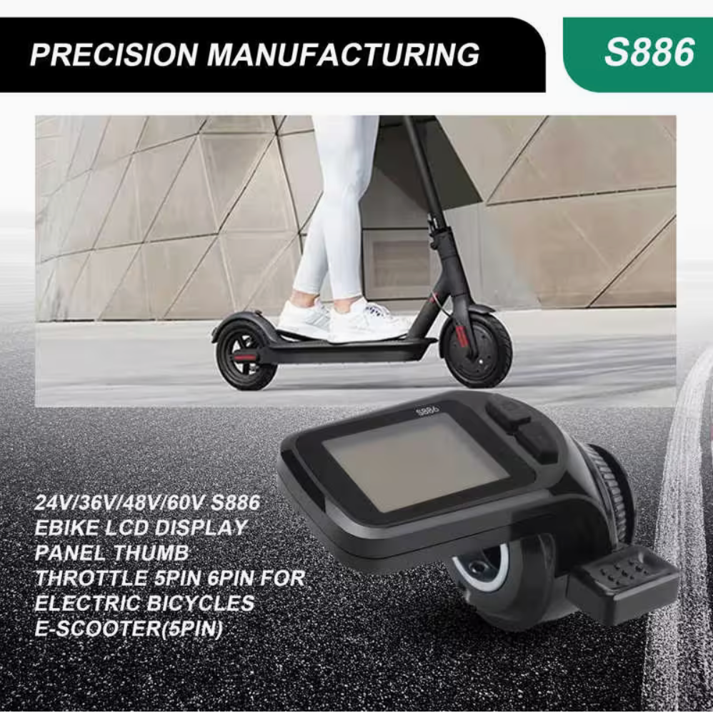 Commendi S886 E-Bike LCD Display & Thumb Throttle – 24V–60V – 22.2mm – 5-Pin