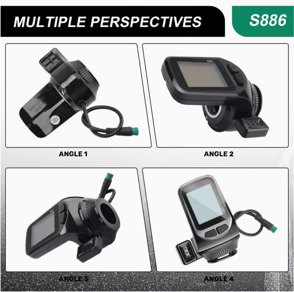 Commendi S886 E-Bike LCD Display & Thumb Throttle – 24V–60V – 22.2mm – 5-Pin