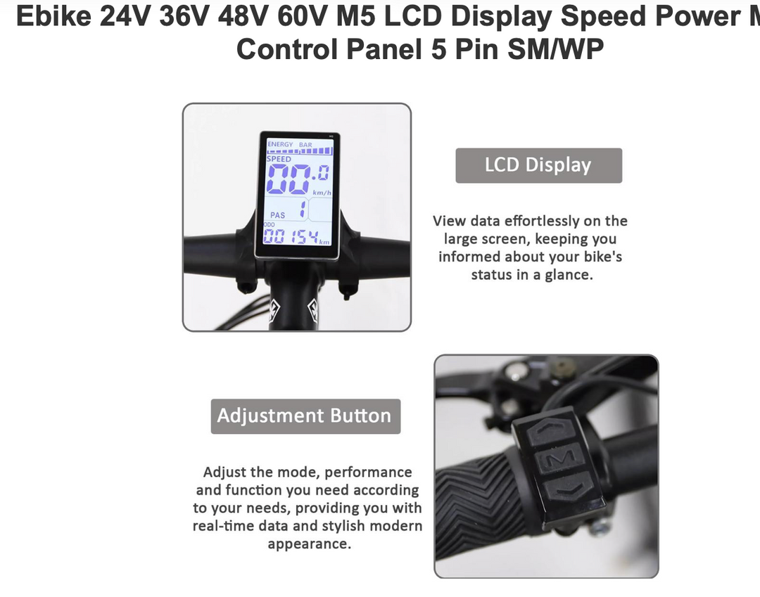 LCD-M5 E-Bike LCD Display – 24V–60V – 5-Pin Waterproof – 22.2mm