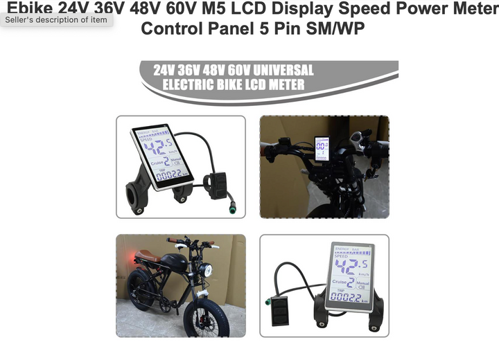 LCD-M5 E-Bike LCD Display – 24V–60V – 5-Pin Waterproof – 22.2mm