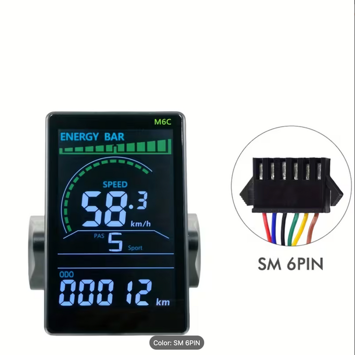 M6C Electric Bike LCD Display, 24V-60V, Electric Scooter LCD Panel, Color Screen with USB Interface, for Mountain Electric Bikes