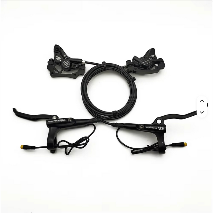 4-Piston Hydraulic E-Bike Disc Brake Set with 3-Pin Motor Cutoff Connectors