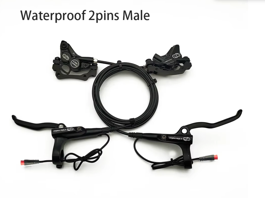 4-Piston Hydraulic E-Bike Disc Brake Set with 2-Pin Motor Cutoff Connectors