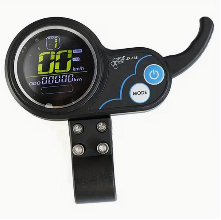 Digital speedometer with a black casing on a white background