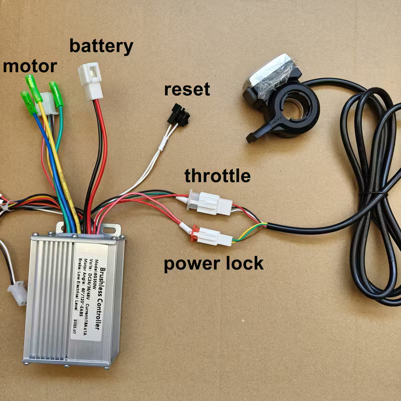 350W Brushless Motor Controller Kit – 18A – 24V / 36V / 48V – Thumb Throttle