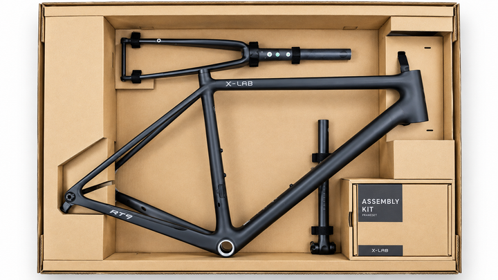 X-LAB RT9 Shadowbox carbon frame, fork and seatpost in the box at Go Grava