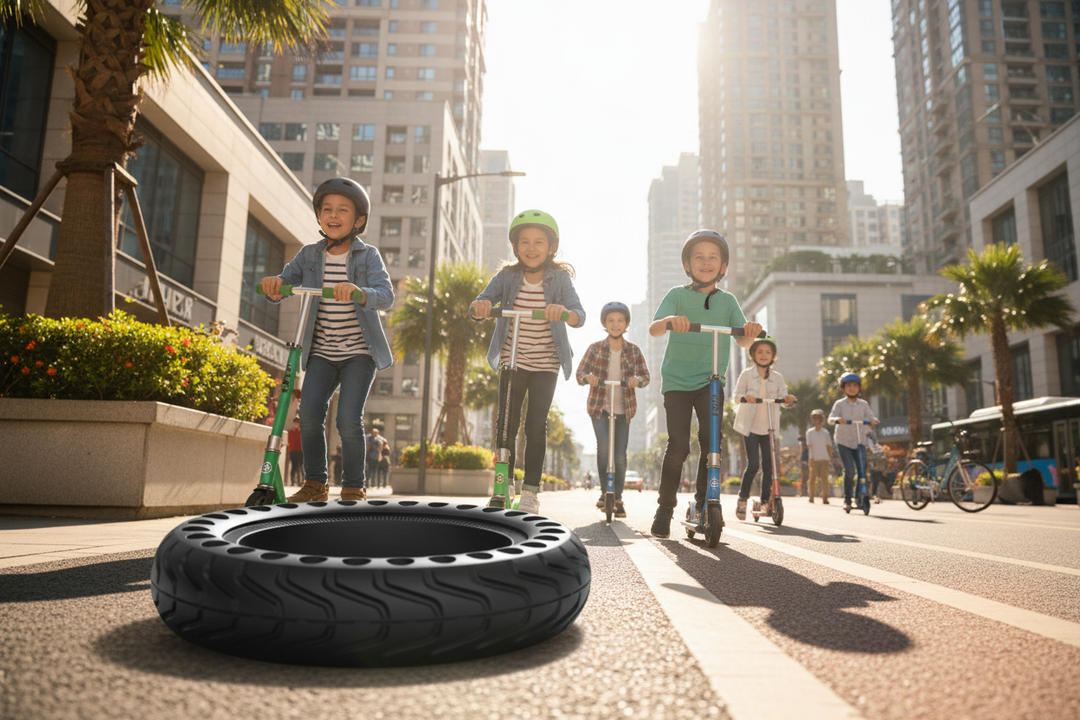 Honeycomb Scooter Tire in Urban Scene