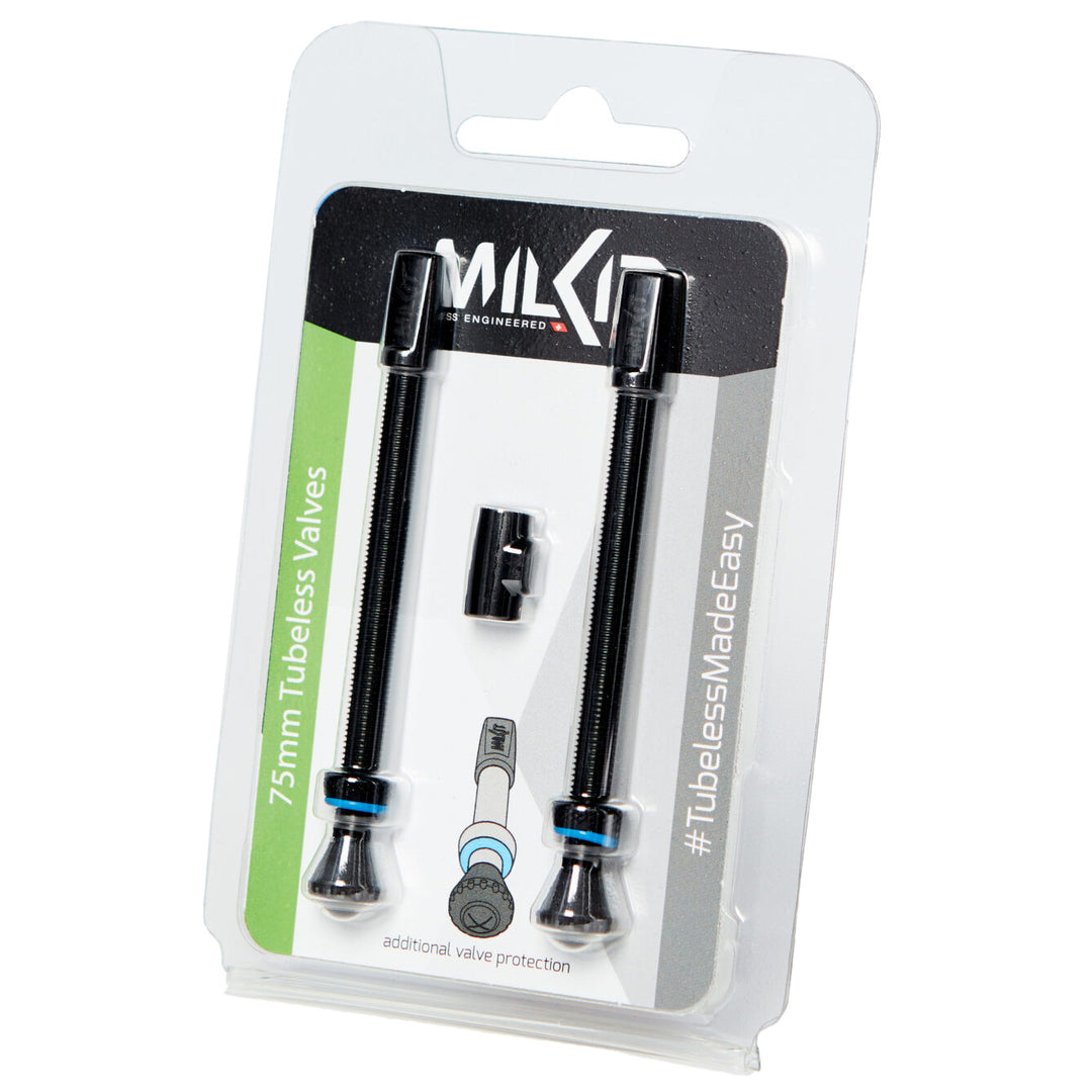 MilKit Tubeless Replacement Valves — 55mm Presta, Black (Pair)