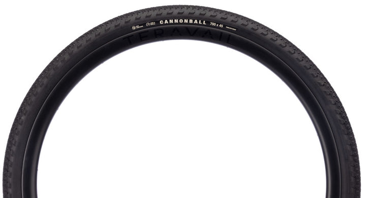 Teravail Cannonball Gen 2 black sidewall and shoulder tread, side profile; QBP representative image shows 700 x 45.